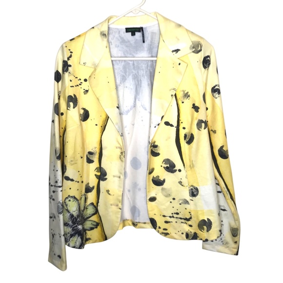 Tricotto Chic Yellow Artistic Print Floral Blazer - Picture 3 of 13